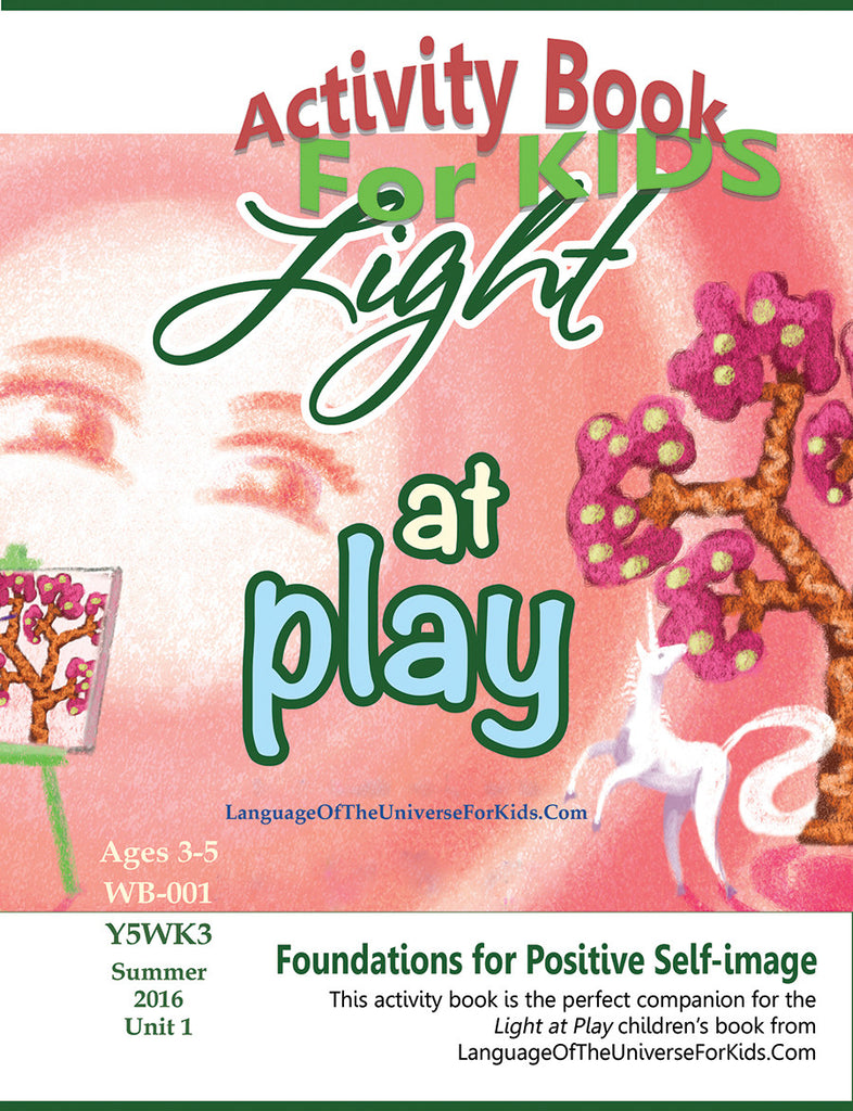 Light at Play activity book cover white unicorn